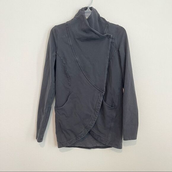 Lululemon Coast Wrap Heathered Black Yoga Wrap Sweater Size 4 - Picture 2 of 10